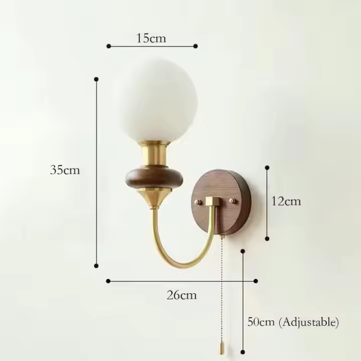Lámpara de Pared de Cristal, Luz de bola francesa, Vintage, con Interruptor de Cremallera - 1