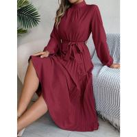 Vestido pequeño de manga larga plisado con cuello alto para mujer, ropa elegante, - details 30