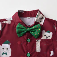 Camisa de algodón de caballero con cuello vuelto y manga larga con estampado Animal, pantalones con tirantes, traje Formal de dos piezas para niños - details 5