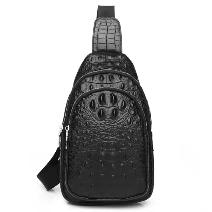 SCHLATUM Bolso de Pecho de Cuero Genuino Estilo Vintage Multifuncional Grano de Cocodrilo - 1