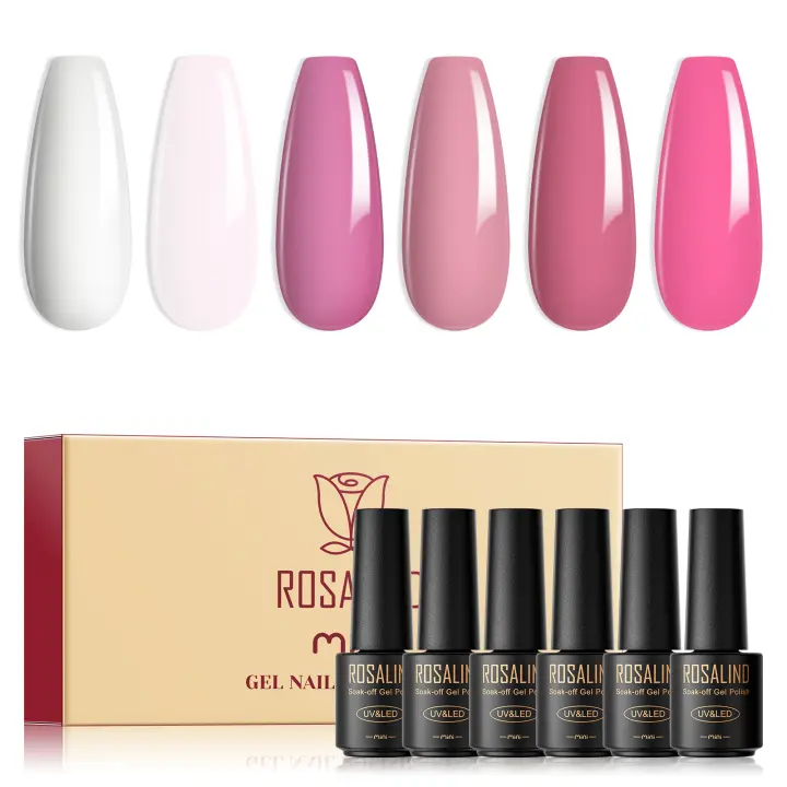 ROSALIND-Kit de esmalte de uñas semipermanente, esmalte de uñas de Gel de Color rosa y blanco con Base mate, capa superior, Gel de uñas para regalo de San Valentín - 1