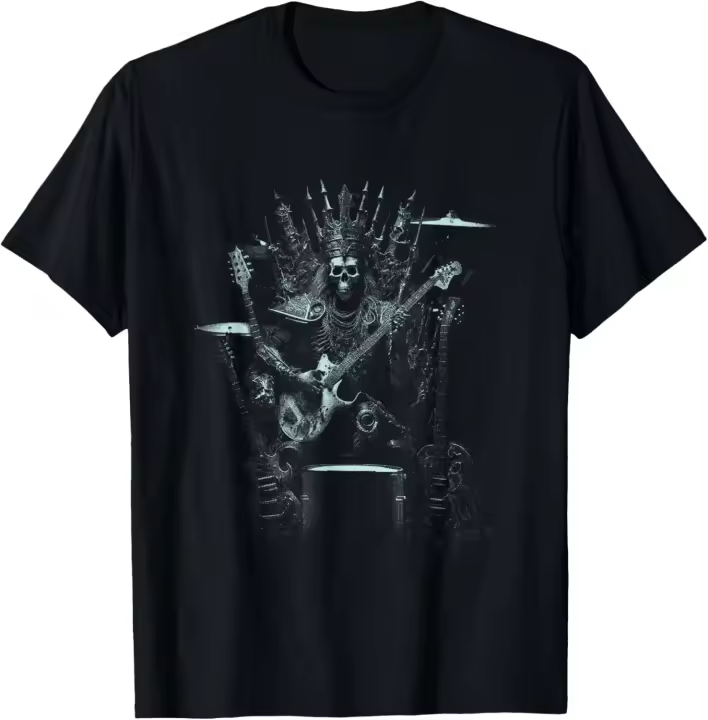 Camiseta con esqueleto de Halloween para tocar el trono de la guitarra, banda de Rock And Roll - 1