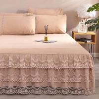 Funda, Sábana de falda tamaño Queen/King, Faldas lisas de color sólido para cama Dou - details 1
