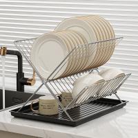 Estante de secado de platos plegable en forma de X, escurridor de platos de encimera antideslizante de 2 niveles, estante de secado de platos desmontable de gran capacidad - details 15