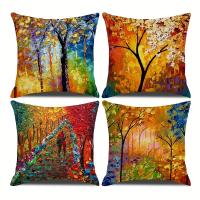Funda De Cojín De Árbol Con Pintura Al Óleo geométrico, cubierta De Lino Cuadrada, 4 Piezas - details 1