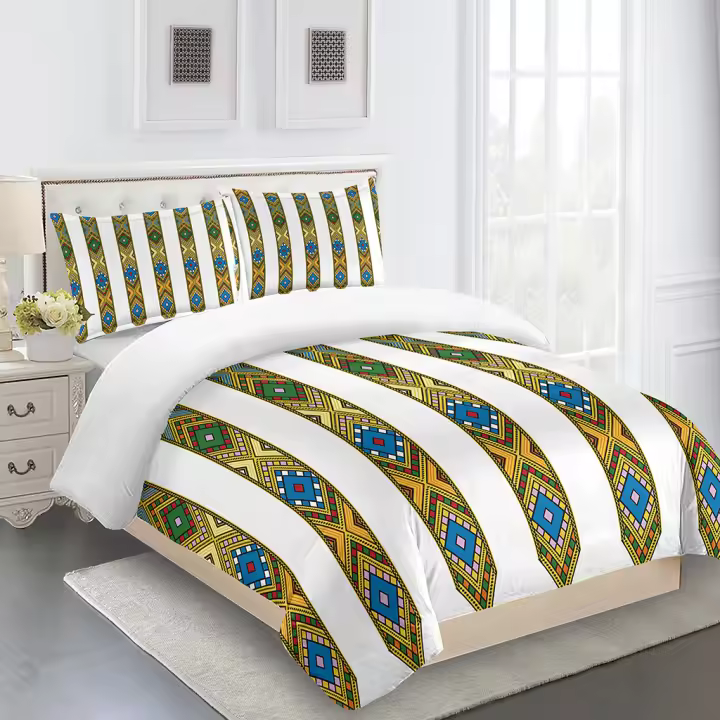 Juego de ropa de cama de lino, edredón de tamaño completo de 3 piezas, Etíope, abstracto, bohemio, para asiento - 1