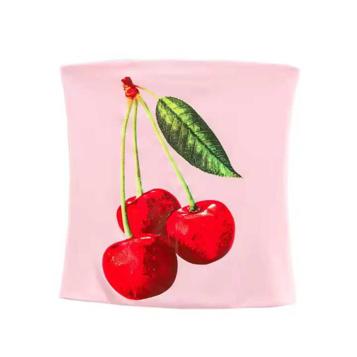 OUWU- Verano 2025 Nueva Camiseta Sin Tirantes Con Cuello Recto Y Estampado De Cereza Ajustada Dulce Y A La Moda - 1