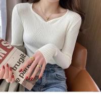 Suéter de Manga Larga de Punto Cálido para Mujeres Jersey Casual con Cuello en V - details 2
