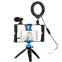 PULUZ 4 en 1 Vlogging Transmisión en vivo Smartphone Video Rig + Kits de luz LED para selfies con anillo de 4,7 pulgadas y 12 cm con micrófono + soporte para trípode + cabezal de trípode con zapata fría para iPhone, Galaxy, Huawei, Xiaomi, HTC, LG, Google - details 1