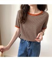 Camiseta de manga corta a rayas para mujer, novedad de verano, versión coreana, Top holgado Retro con ajuste en contraste y cuello redondo, moda informal para mujer - details 3