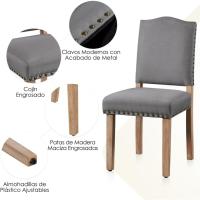 Juego de 4 sillas de comedor con respaldo alto, sillas de cocina, patas de madera maciza, diseño clásico, con botones bronceados, sillones y sillas para salón, asientos tapizados - details 37