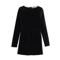 Minivestido negro de terciopelo con decoración de diamantes de imitación para mujer, elegante vestido de fiesta de noche con cuello cuadrado y manga larga y cintura alta - details 10
