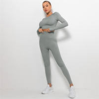 conjunto de yoga para mujer sin costuras ropa deportiva de gimnasio con manga larga sujetador de alto cinturón leggings de gimnasio traje deportivo - details 64