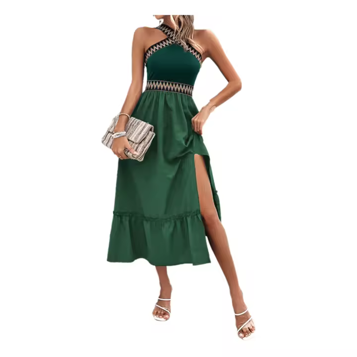 Vestido casual de verano sin mangas para mujer, sin espalda, bohemio, con abertura en la playa, negro - 1