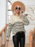 Suéter Retro a rayas para mujer, Jersey holgado de manga larga con botones, ropa de punto para otoño e invierno, novedad de 2023 - details 6
