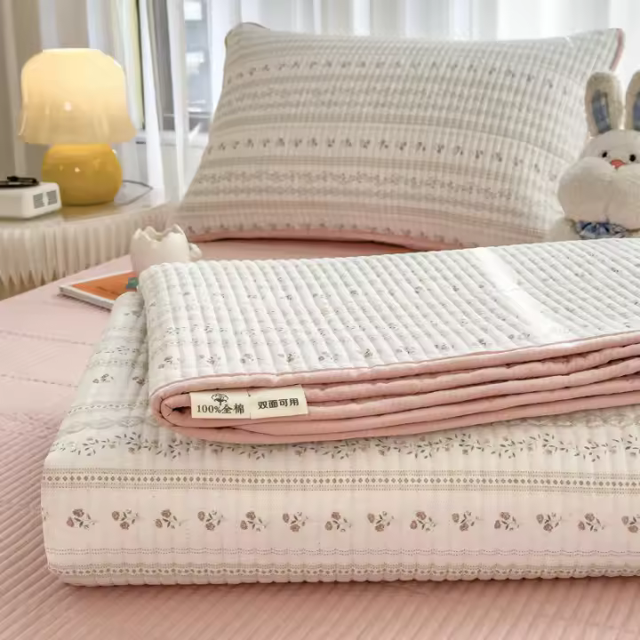 Sábana de Algodón Puro de Alta Calidad Diseño de Cama de Un Solo Pieza Suave y Acolchada - 1