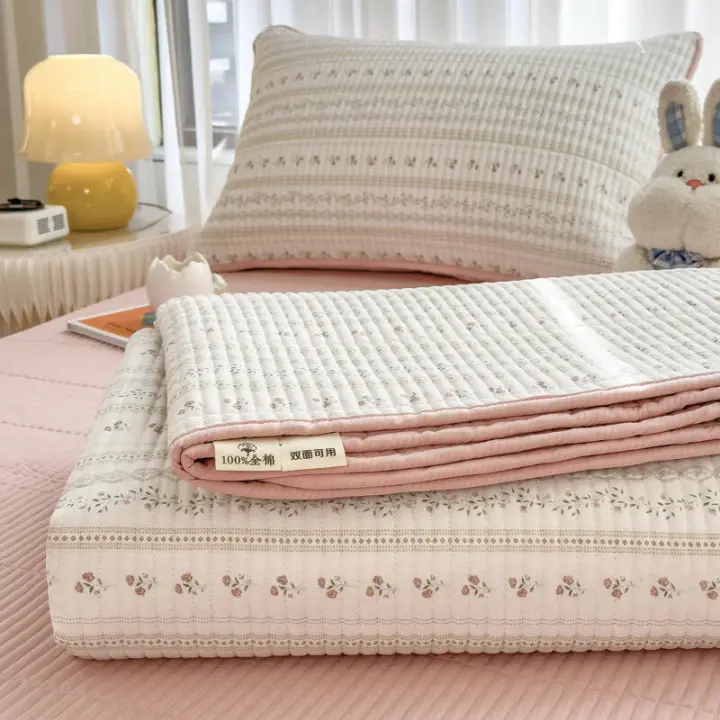 Sábana de Algodón Puro de Alta Calidad Diseño de Cama de Un Solo Pieza Suave y Acolchada - 1