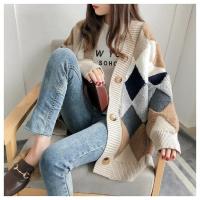 Cárdigans elegantes a cuadros para mujer, suéteres de gran tamaño con botones y manga abombada, Tops para invierno y primavera 2024 - details 3