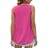 BUNO-2025 Novedad de verano, camisas para mujer, cuello redondo, sin mangas, Color sólido, camisetas sin mangas informales holgadas, blusas blancas para fiesta en la playa, camisas para mujer - details 48
