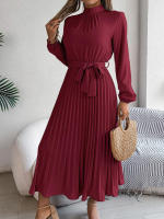 2025 Falda plisada de manga larga para mujer con cuello alto, vestido pequeño, ropa elegante, otoño e invierno - details 26