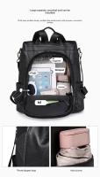 Mochila de trabajo de cuero PU suave para mujer, mochila de hombro cruzado de cuero negro vintage, mochila de viaje antirrobo para mujer - details 7