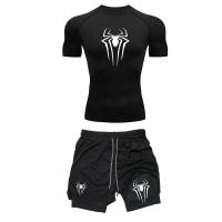 Conjunto de Compresión para Entrenamiento para Hombres Y2K Camisetas de Gimnasio con Estampado de Araña Pantalones Cortos de Correr Transpirables Guarda Rash Deportivo - details 5