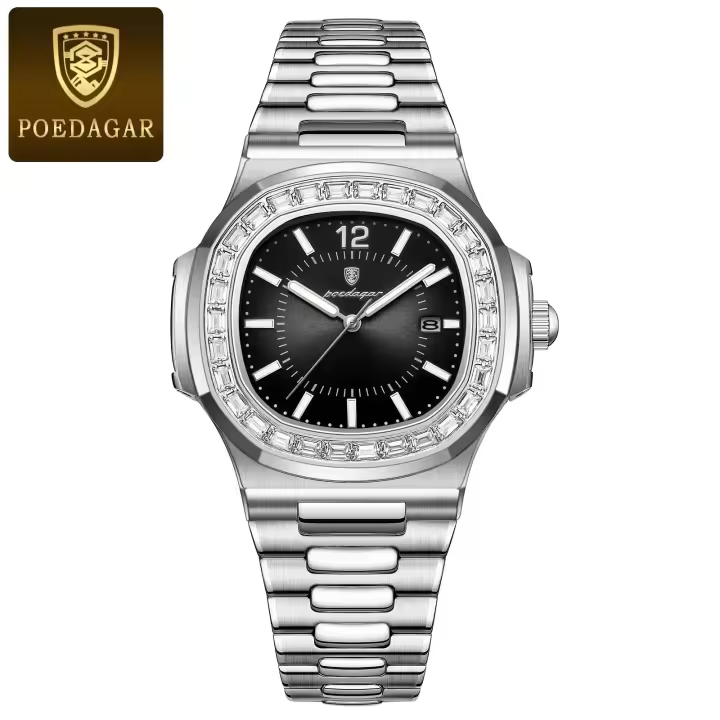 Reloj de Lujo POEDAGAR Correa de Acero Inoxidable Resistente al Agua Luminoso Fecha Visible - 1