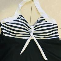 Bañador Vintage de talla grande para mujer, ropa de baño de dos piezas con vestido, Halter Tankini, pantalones cortos de playa a - details 3