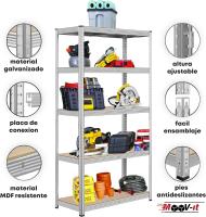 2 Estanterías Pared metálica galvanizada 180x90x40cm, librería para almacenaje. Modular 5 estantes.Mesa de Trabajo. Armario para ordenar Taller mecánico, Garaje, Cocina, despensa, baño - details 2