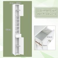 Armario Alto de Baño, Armario Delgado de Baño Alto con 2 Puertas, 1 Cajón y 5 Estantes (Blanco) - details 5