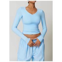 Top deportivo de manga larga con cuello en V para mujer, camiseta deportiva ajustada para Yoga, top deportivo, ropa deportiva para correr, entrenamiento deportivo - details 7