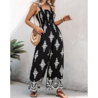 Mono con pernera ancha para mujer, novedad de verano, estilo con tirantes y bolsillo, estampado de posicionamiento tejido, 2025 - details 1