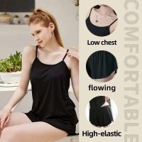 Conjunto informal de mujer, ropa de dormir, pantalón corto, ropa de dormir con tirantes finos, negro L XL XXL, suave y flexible - details 2