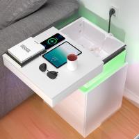 Mesita de Noche Inteligente con 3 Cajones, Mesita de Noche para Dormitorio, Mesas Auxiliares de Madera Estilo Moderno para Sala de Estar 45 x 40 x 67 cm - details 20