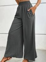 Pantalones de pierna ancha de tiro medio lisos a la moda para mujer, pantalones sueltos de verano para mujer, nuevos en pantalones cómodos - details 10
