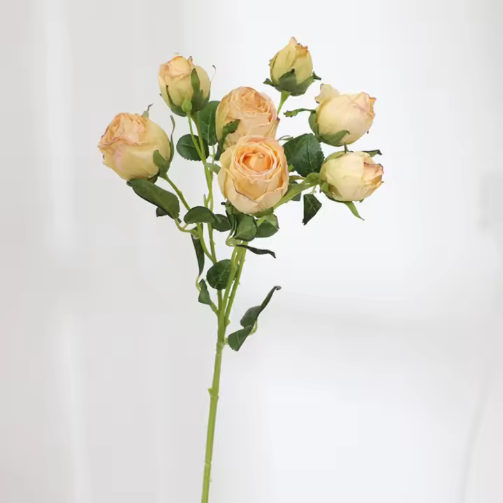 Ramo de rosas artificiales de 7 cabezas, pintura al óleo, borde quemado, tela de seda, paquete de flores rosas, flor falsa de seda Retro - 1
