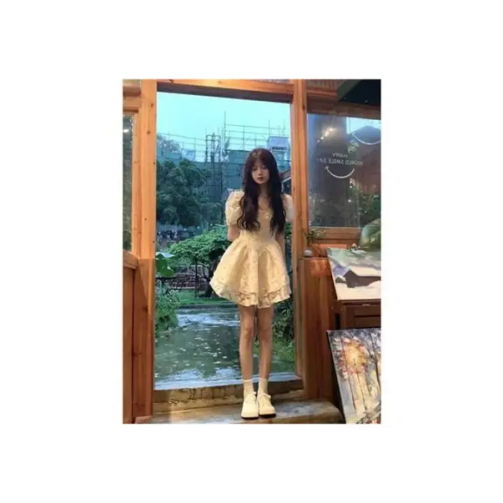 Vestido de princesa con mangas de burbuja, estilo elegante, de gama alta, con cintura francesa, viento suave, esponjoso, de verano para mujer - 1