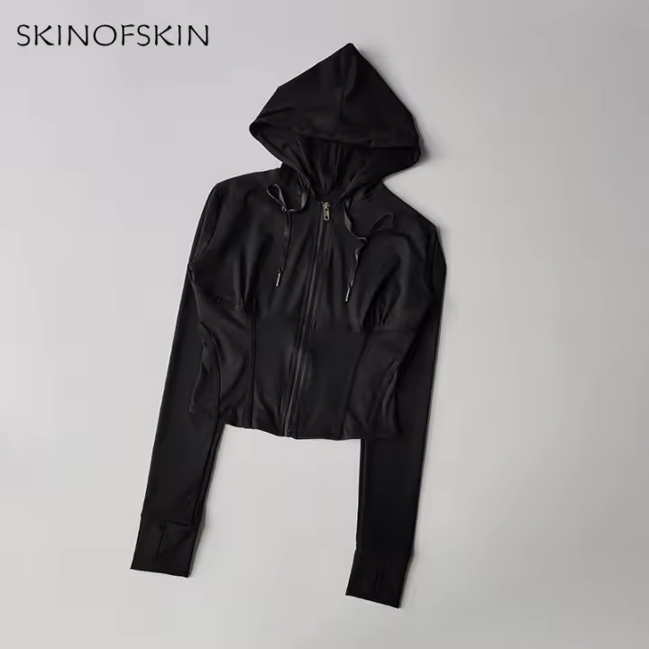 Sudadera Deportiva con Capucha de Cierre de Cremallera Estilo Corto, Ajuste Delgado, Secado Rápido, Para Mujeres al Aire Libre, Yoga, Fitness Top de Fitness de Manga Larga, Otoño - 1