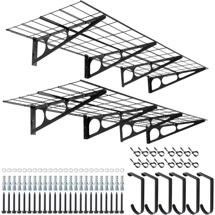 estantes de garaje de 2 x 6 pies con ganchos, estante de pared de metal de 24 x 72 pulgadas, estantes de almacenamiento de garaje, para tienda, cobertizo, almacenamiento de garaje - 1