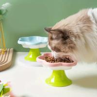 Bol de Gato de Cerámica Elevado con Diseño de Flor Plato de Alimentos para Mascotas con Soporte para Protección Cervical - details 4