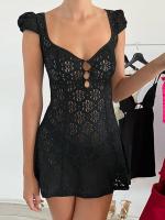Vestido corto de encaje para mujer, minivestido con tirantes finos, Espalda descubierta, corte en A, fiesta, Y2K - details 1
