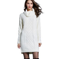 Vestido de suéter de punto de cuello alto para mujer, Jersey largo de manga larga, sólido, Otoño e Invierno - details 6