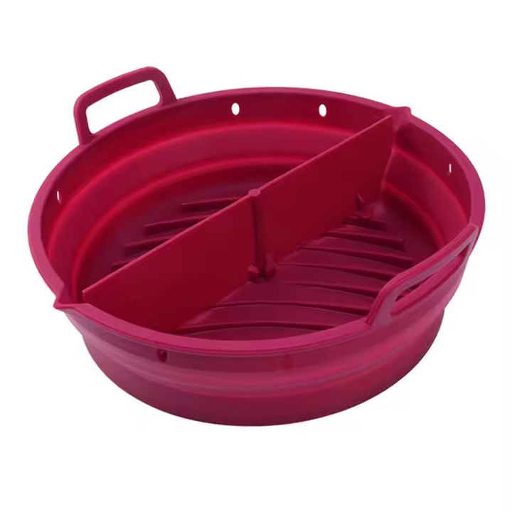 Plato de silicona para freidora de aire reutilizable, accesorios de cocina, herramienta plegable para freidora de aire de 8,5 pulgadas, molde para hornear, Rojo - 1