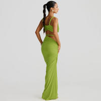BUNO-Conjunto de 2 piezas de tejido para mujer, camisolas cortas plisadas lisas impresionantes + faldas largas de cintura alta, traje de vacaciones de tendencia femenina - details 14