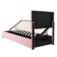 Cama tapizada 90x200 cm, cama con almacenaje hidráulico, litera de lino agradable para la piel, rosa (Sin colchón) - details 2