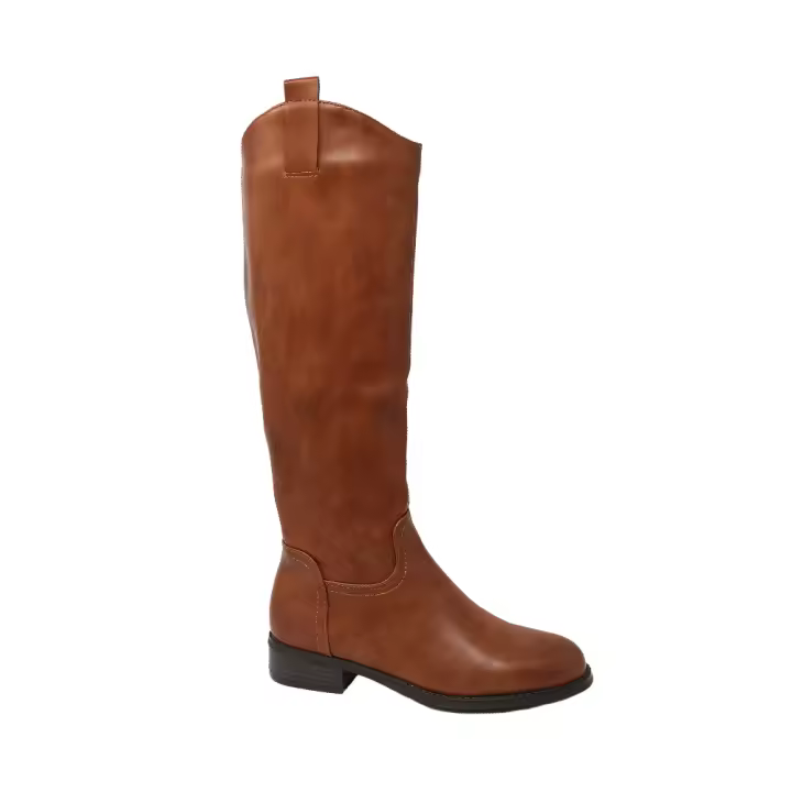 Botas De Montar Con Punta Redonda Plana, Zapatos De Tacón Bajo Con Cremallera Lateral Hasta La Rodilla. - 1