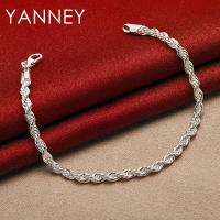 Pulsera de cadena de cuerda para hombres y mujeres, joyería de plata, 4 mm, 8 pulgadas - details 1