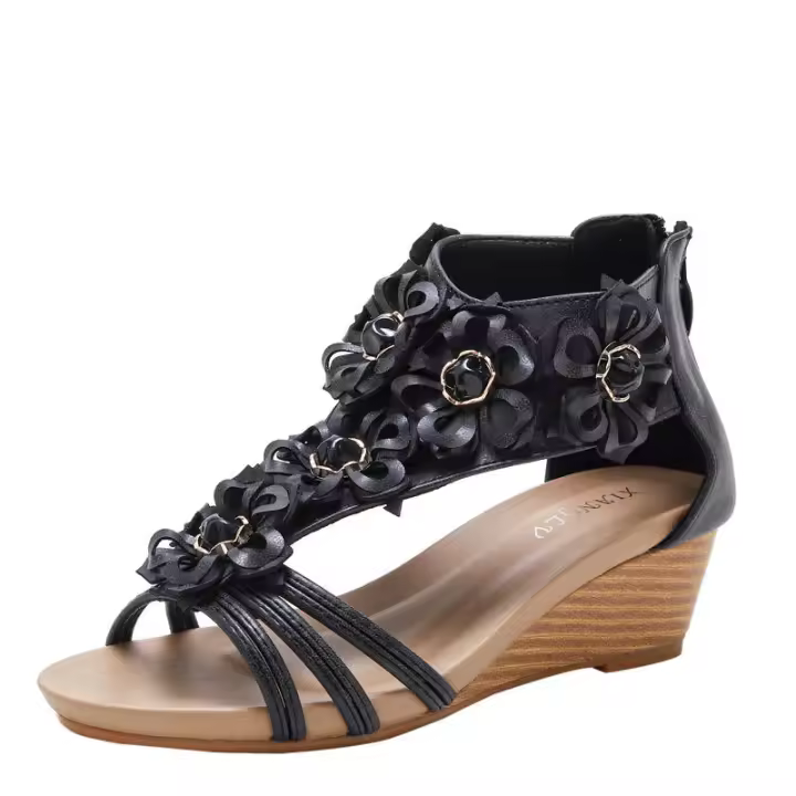 Sandalia sandalias estilo étnico para mujer, novedad vacaciones verano al mar, flores, pendientes bohemios y zapatos romanos - 1