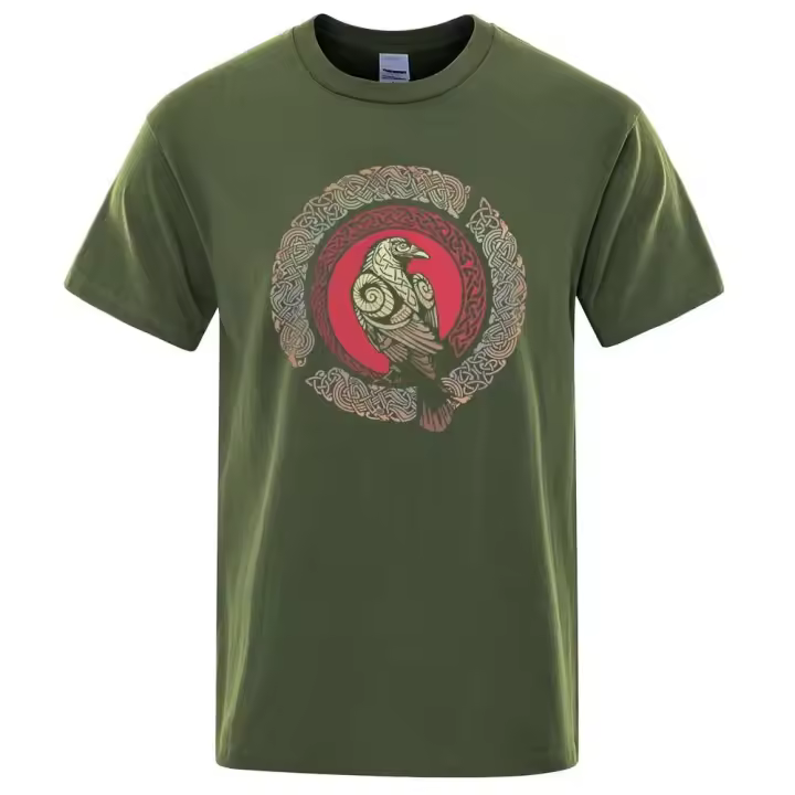 Camiseta de manga corta para hombre, camisa estampada Viking Crow Ragnar King, estilo informal Hip-Hop, ropa de verano, cómoda - 1