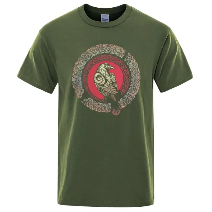 Camiseta de manga corta para hombre, camisa estampada Viking Crow Ragnar King, estilo hip-hop informal, ropa de verano, cómoda - 1